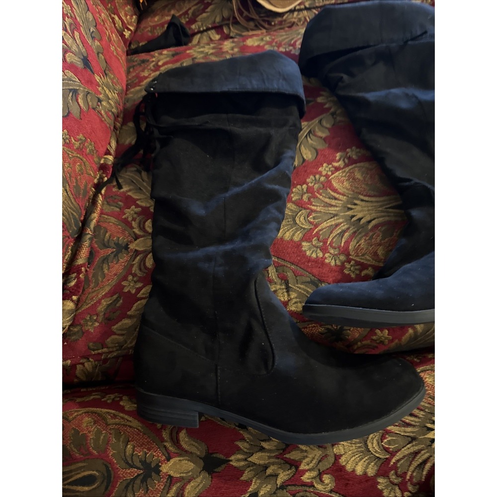 Top Moda Over The Knee Boots Faux Leather Size 9 Black Zipper Ankle